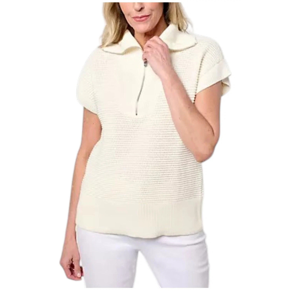 Martha Stewart Women's Signature 100% Cotton Quarter Zip Sweater White - Regular